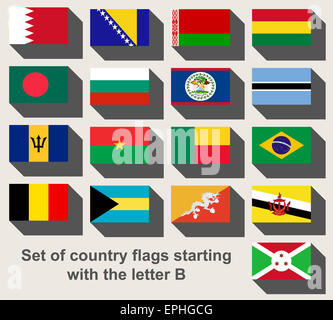 Ensemble de drapeaux de pays fixant avec la lettre B Banque D'Images