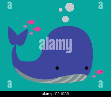 Vector illustration de baleine dans la mer avec des poissons. Illustration de Vecteur