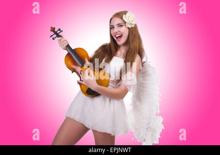 Jeune joueur de violon isolated on white Banque D'Images