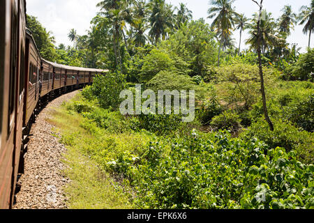 Gare de chemin de fer passant par campagne entre Galle et à Mirissa, Sri Lanka, Asie Banque D'Images