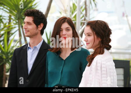 Cannes, France. 19 mai, 2015. Jeremie Elkaim, directeur acteur Valérie Donzelli et l'actrice Marie Demoustie du Marguerite et Julien photo film appel à la 68e Festival de Cannes le mardi 19 mai 2015, Cannes, France. Credit : Doreen Kennedy/Alamy Live News Banque D'Images