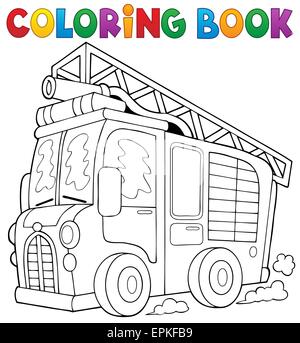 Livre de coloriage camion à incendie Thème 1 - photo illustration. Banque D'Images