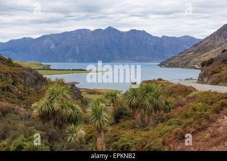 L'époustouflant Lac Hawea près de Wanaka, région de l'Otago, île du Sud, Nouvelle-Zélande Banque D'Images