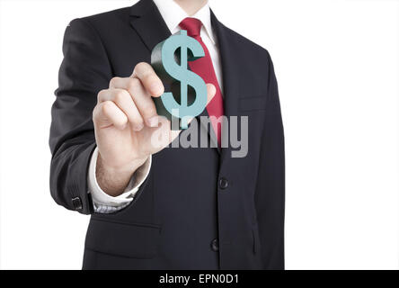 Businessman holding dollar sign with clipping path Banque D'Images