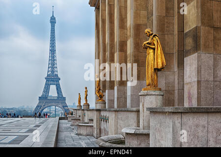 Vue depuis le Trocadero Tour Eiffel, Paris Banque D'Images