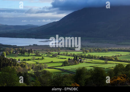 Soleil levant illumine l'extrémité sud de Bassenthwaite Banque D'Images