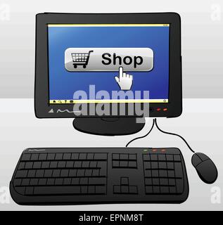 Illustration de l'ordinateur avec le bouton à l'écran boutique Illustration de Vecteur