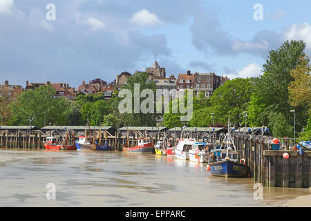 Les bateaux de pêche amarrés au quai de Simmons, Rye, East Sussex, GB, UK Banque D'Images