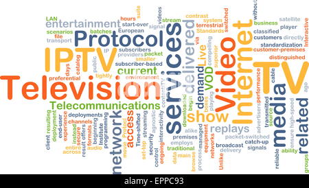 Concept d'arrière-plan wordcloud illustration de la télévision sur protocole internet IPTV Banque D'Images