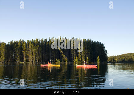 Kayak sur le lac Jackson. Parc National de Grand Teton, Wyoming Banque D'Images