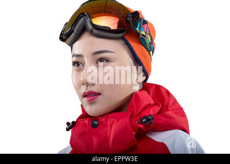 Portrait of young female skier Banque D'Images