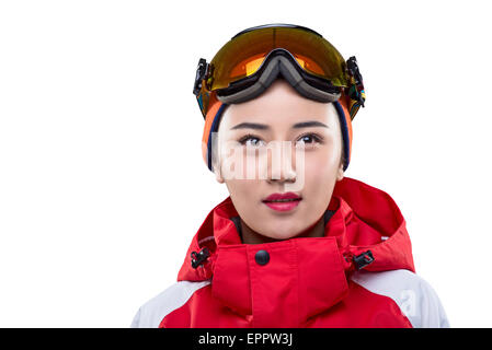 Portrait of young female skier Banque D'Images