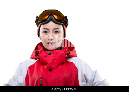 Portrait of young female skier Banque D'Images