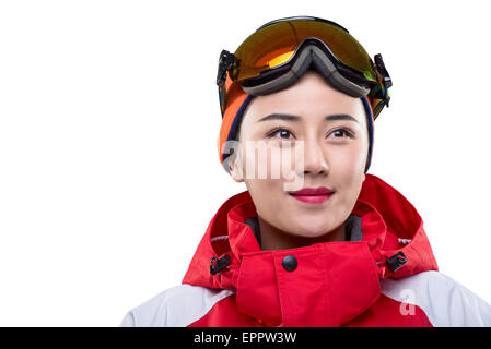 Portrait of young female skier Banque D'Images