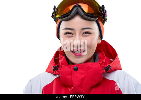 Portrait of young female skier Banque D'Images