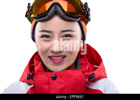Portrait of young female skier Banque D'Images