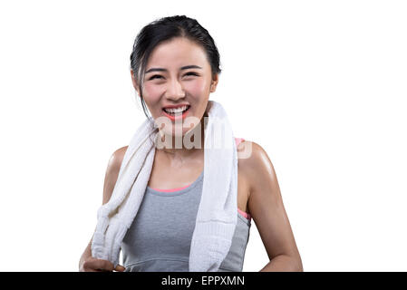 Portrait of smiling woman in fitness clothes Banque D'Images