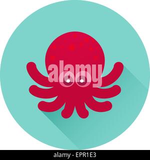 Octopus vecteur icône. Pieuvre rouge sur fond bleu-vert. Design plat très tendance avec style long shadow. Élément du vecteur pour web d Illustration de Vecteur