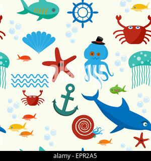Cute cartoon collection d'animaux de la mer pour les enfants personnages wallpaper abstrait mosaïque décorative dortoir seamless vector Illustration de Vecteur