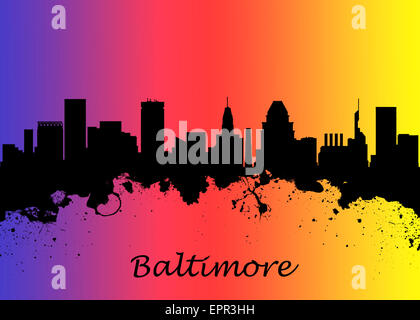 Aquarelle art print de la skyline de Baltimore USA belle l'Art de mur / Home Déco Canvas Prints Image. Excellente présentation en Banque D'Images