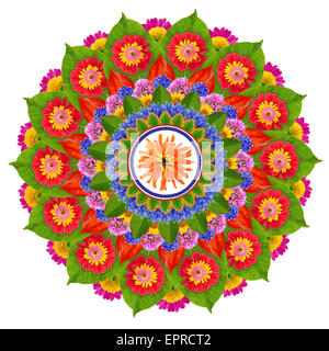 Floral mandala - le soleil sacré Lotus- fait à partir de l'été Vive les fleurs et les plantes. Fait main isolé collage abstrait Banque D'Images