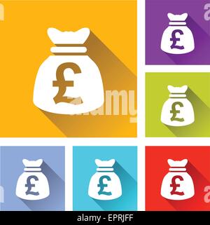 Illustration du modèle plat set d'icônes pour livre sterling bag Illustration de Vecteur
