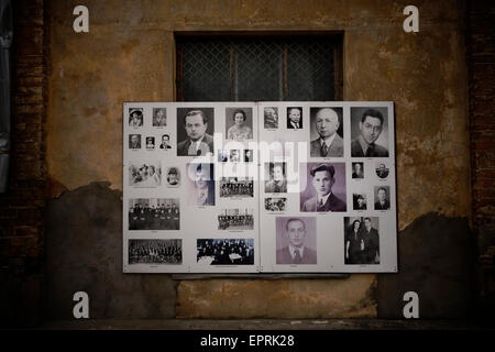 Des photographies de victimes de l'Holocauste au Ghetto de Riga musée en plein air Forstate Maskavas, un quartier de Riga, capitale de la République de Lettonie Banque D'Images