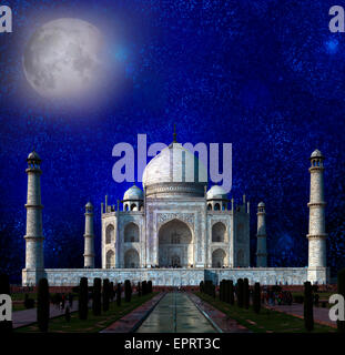 Taj Mahal par la lumière de la pleine lune à Agra, Uttar Pradesh, Inde. Éléments de cette image fournie par la NASA. Banque D'Images