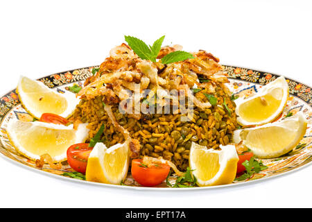 Mejadra - arabe traditionnel plat de riz et de lentilles Banque D'Images