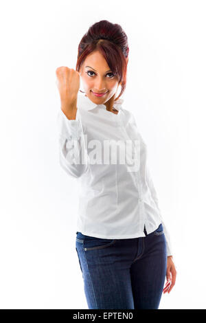 Femme indienne adulte en studio isolé sur fond blanc Banque D'Images