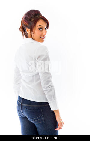 Femme indienne adulte en studio isolé sur fond blanc Banque D'Images