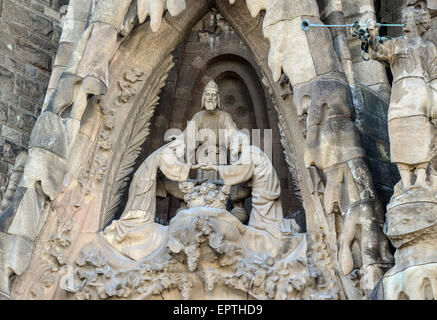 Barcelone, Espagne - 31 décembre 2015 : Détail de l'église de la Sagrada Familia (Temple Expiatori de la Sagrada Famalia) à Barcelone, Sp Banque D'Images