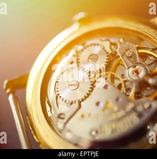 Un plan macro extrême de mécanisme horloger Banque D'Images
