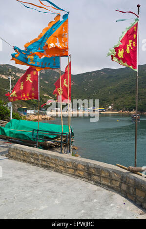 Dh Tai Wan Bay PO TOI HONG KONG Chinois drapeaux bannière festival de Tin Hau Banque D'Images