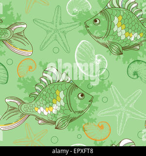 Transparente avec motif marin poissons tropicaux et coquillages Banque D'Images