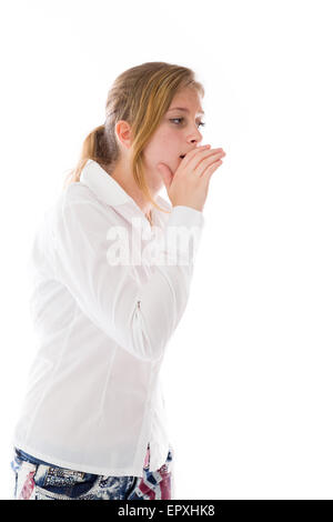 Modèle en studio isolé sur fond blanc Banque D'Images