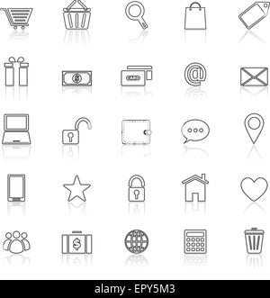 Ligne e-commerce avec des icônes de réfléchir sur blanc, vecteur d'actions Illustration de Vecteur