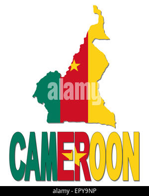 Cameroun carte drapeau texte et illustration Banque D'Images