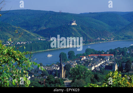 DEU, Allemagne, vue sur le Rhin à Rhens au château de Marksburg Braubach. DEU, Deutschland, Blick ueber Rhens am Rh Banque D'Images