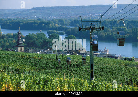 DEU, l'Allemagne, la région du Rheingau, Ruedesheim au bord du Rhin, au téléphérique Niederwald monument, vue de la ville. DEU, Deutschland, Banque D'Images