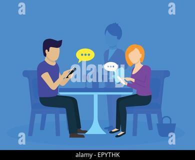 Jeune couple assis dans le restaurant Illustration de Vecteur