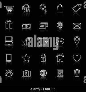 Ligne e-commerce avec des icônes représentent sur noir, vecteur d'actions Illustration de Vecteur