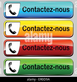 Traduction en français pour nous contacter colorés boutons web Illustration de Vecteur