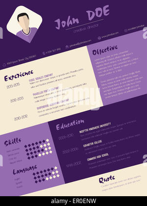 Curriculum vitae cv cv moderne design avec rayures violet Banque D'Images