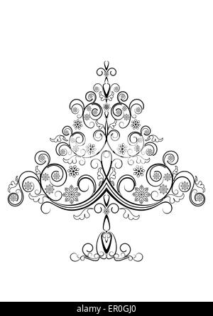 Arbre de Noël avec des flocons ajouré Illustration de Vecteur