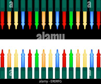 Ensemble de lumières de Noël colorés isolé sur blanc et noir Illustration de Vecteur