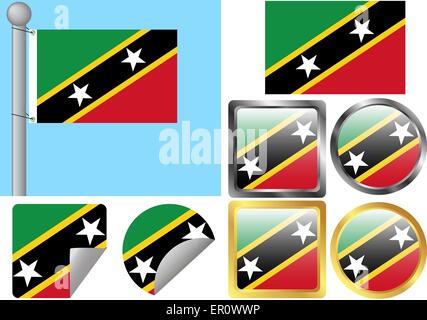 Jeu de drapeau Saint Kitts et Nevis Illustration de Vecteur