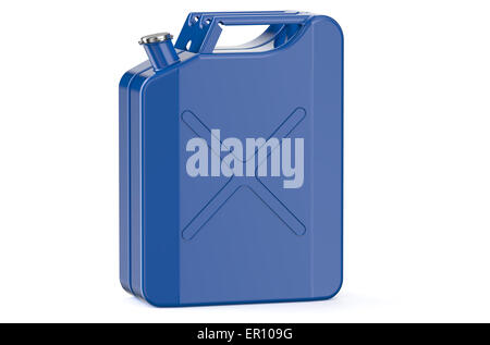 Jerrican en acier bleu isolé sur fond blanc Banque D'Images