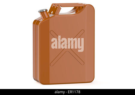 Jerrican métallique orange isolé sur fond blanc Banque D'Images
