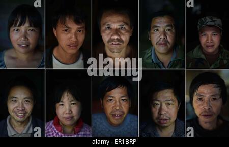 (150525) -- "LIUTONG, 25 mai 2015 (Xinhua) -- photo prise lors d'combiné de février à mai en 2015 montre des portraits d'habitants âgés de 36 à 45 ans au Village de Nongyong Bansheng Township, dans le sud-ouest de la région autonome Zhuang du Guangxi. Ils sont nés après 1970. La plupart d'entre eux travaillaient à l'extérieur du village de faire du travail physique. Le relief karstique avec Canton Bansheng est identifié comme l'un des plus lieux impropres à l'habitation humaine en dehors de désert par FAO. Les personnes vivant dans des circonstances difficiles ont été témoins de luttes entre les humains et la nature, ainsi que le dev Banque D'Images